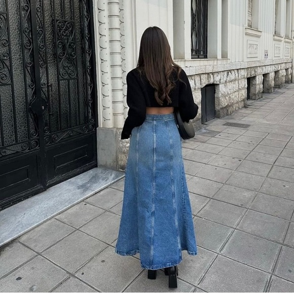 NWT ZARA ZW LONG DENIM SKIRT - Picture 4 of 15